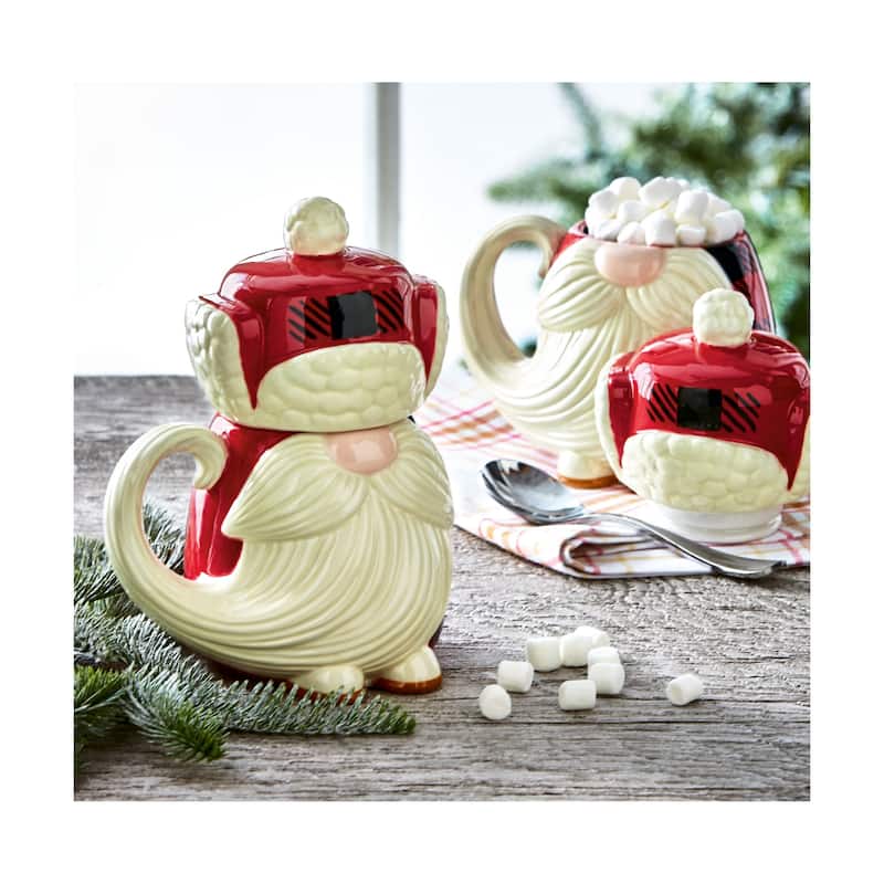Lars Gnome Lidded Mug 20oz Ceramic Drinkware for Christmas Multicolor Hand Wash Only 7.92in H x 5.85in L x 4.7in W