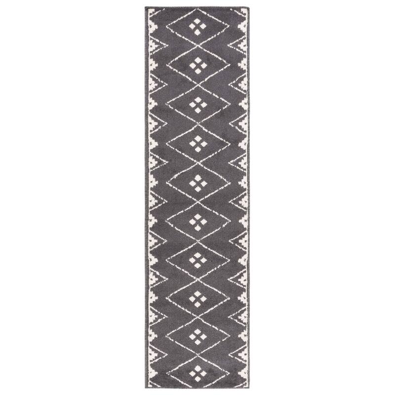 SAFAVIEH Pyramid Myrtice Moroccan Tribal Rug - 2'2" x 8' Runner - Charcoal/Ivory
