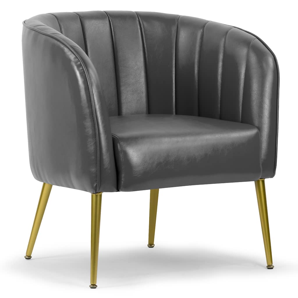 Avia Gray Faux Leather Accent Chair with Decorative Stitching