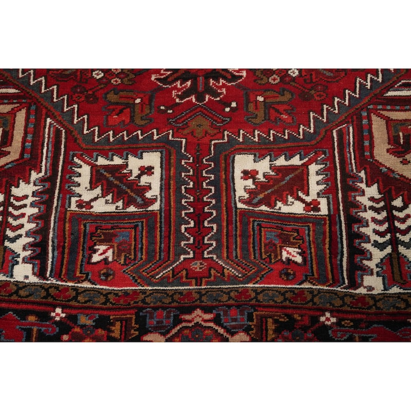 Hand Knotted Oriental 100% Wool Carpet Traditional Medallion Red Heriz Area Rug - 10' 7'' X 7' 3''