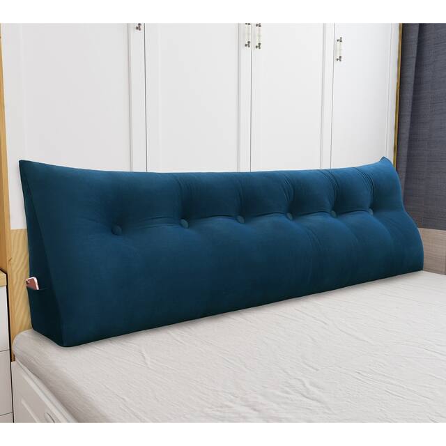 WOWMAX Bed Rest Wedge Bolster Headboard Back Support Pillow Velvet - Dark Blue