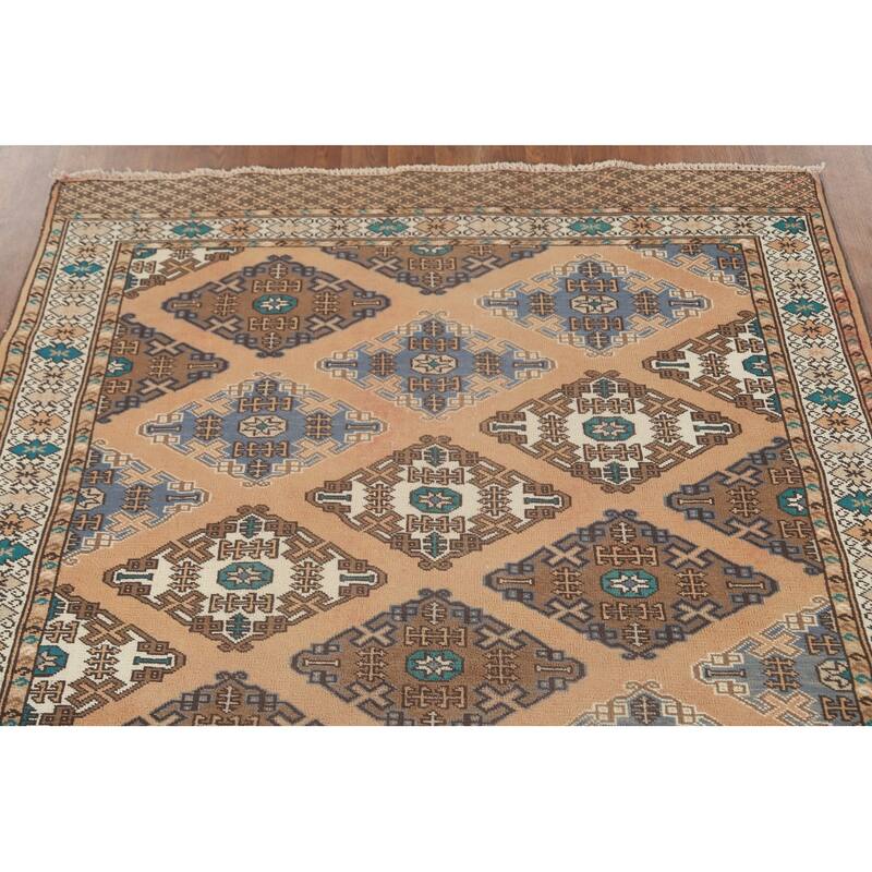 Geometric Turkoman Persian Vintage Area Rug Handmade Wool Carpet - 4'5" x 5'11"