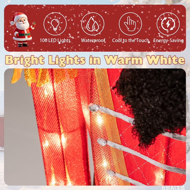 5 Ft Lighted Nutcracker Soldier with 100 LED Lights and Glitter Sword for Indoor Outdoor Decor - Multi - 21.5" x 5 ft