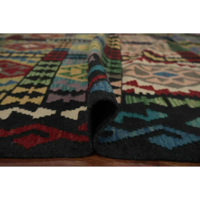 Hand Woven Oriental 100% Wool Carpet Southwestern Tribal Multi-Colored Kilim Area Rug - 9' 10'' X 6' 10''