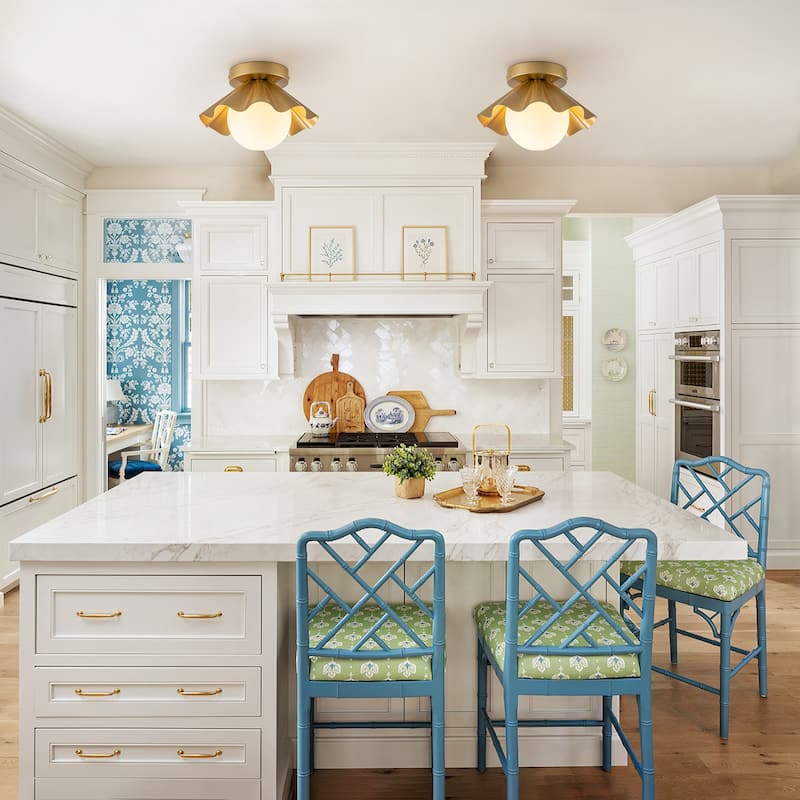 Modern industrial 1-Light Flush Mount Ceiling Light with Opal Glass Shape - Gold - 9.1" W × 6.3" H