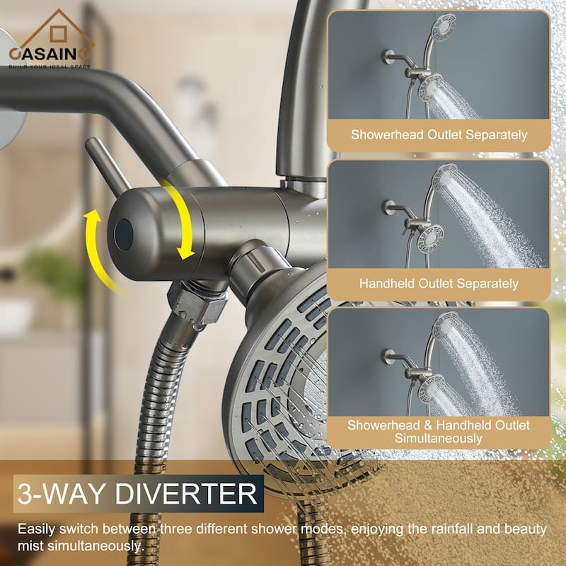 CASAINC Tub Shower Faucet, 2-Spray Patterns Shower Faucet Set with 5-inch Rainfall Shower Head and Tub Spout - 5" x 5"