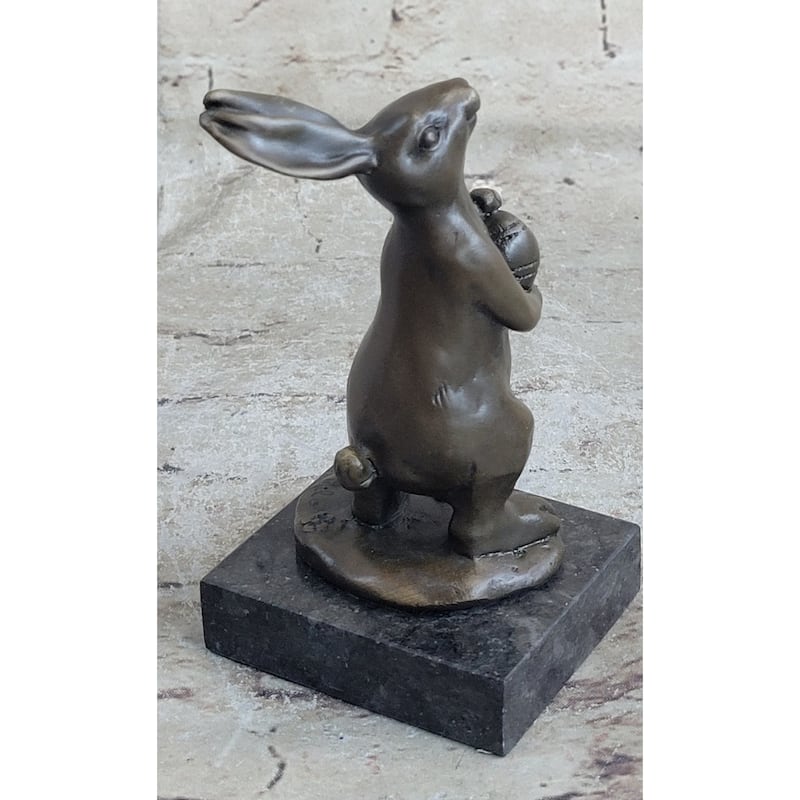 Cuddly Lil Lady Bunny Carrot Basket Bronze Sculpture Statue Figure Figurine Art