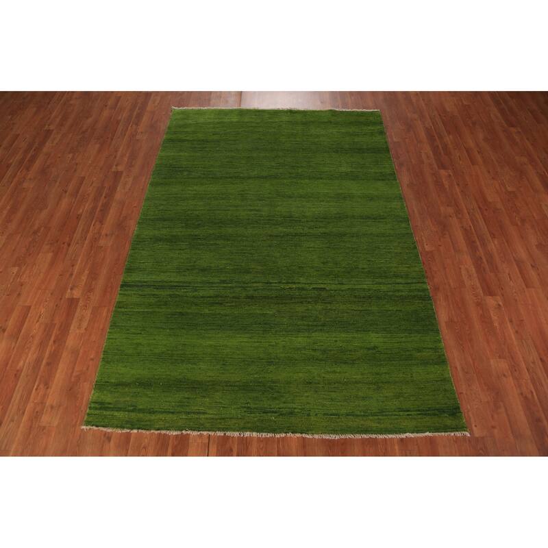 Modern Green Gabbeh Oriental Area Rug Handmade Wool Carpet - 5'4" x 7'9"