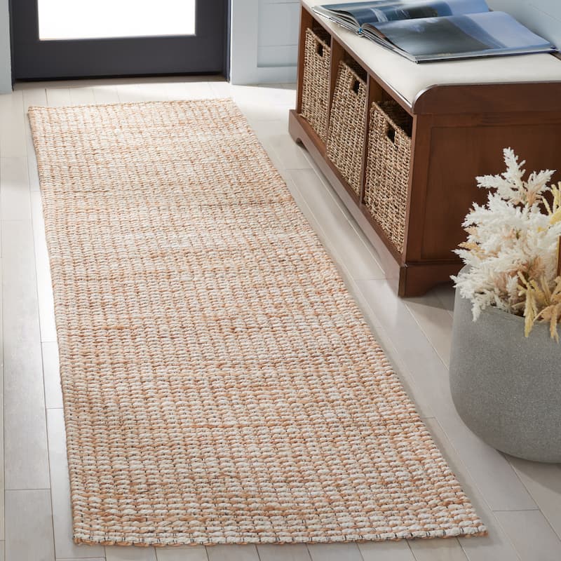SAFAVIEH Flatweave Natural Bessi Fiber Farmhouse Hemp Rug - 2'3" x 8' Runner - Natural/Ivory