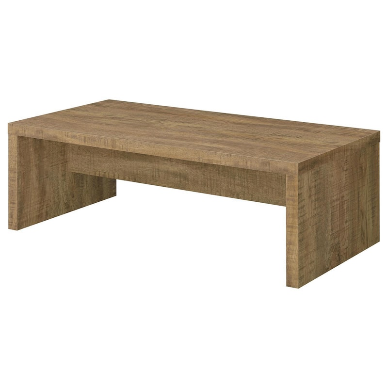 Nette 47 Inch Coffee Table with Rough Hewn Saw Marks, Wood, Natural Brown