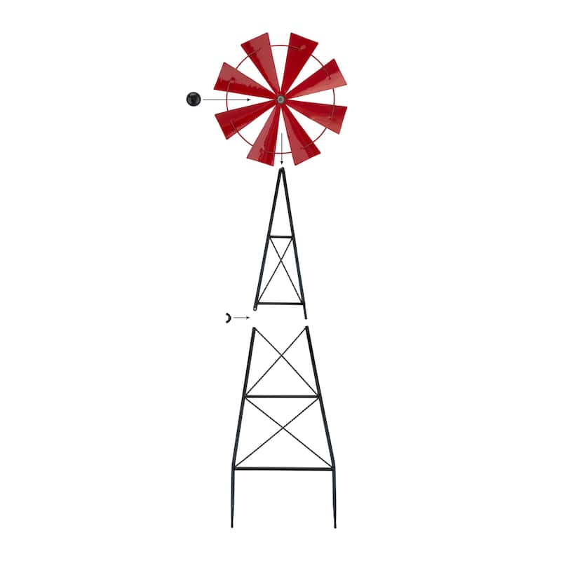 Glitzhome 44"H Glossy Painted Metal Yellow//Blue/Orange/Red Flower Wind Spinner Yard Stake