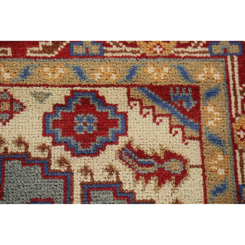 Geometric Heriz Serapi Indian Area Rug Hand-Knotted Blue Wool Carpet - 6'0" x 9'0"