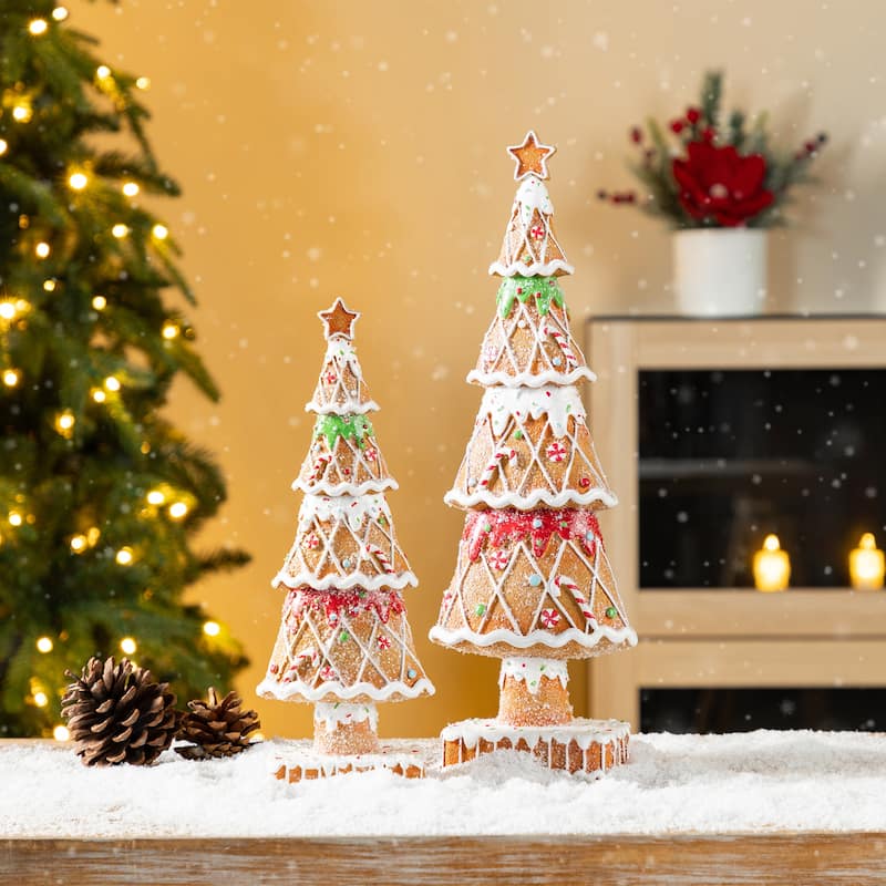 Glitzhome Set of 2 Resin Christmas Tree Table Decor