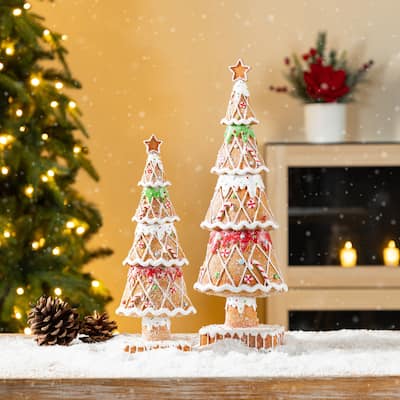 Glitzhome Set of 2 Resin Christmas Tree Table Decor