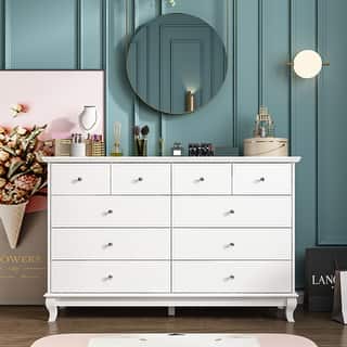 10 Drawer Double Dresser for Bedroom White Dresser Wide Storage