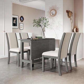 5-Piece Wood Extendable Dining Table Set with Drop Leaf and 4 ...