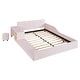 preview thumbnail 42 of 95, Velvet Grounded Bed Mother & Child Bed Platform Slat Bed Frame with Little Round Stool and Bedside Desk for Growing Child