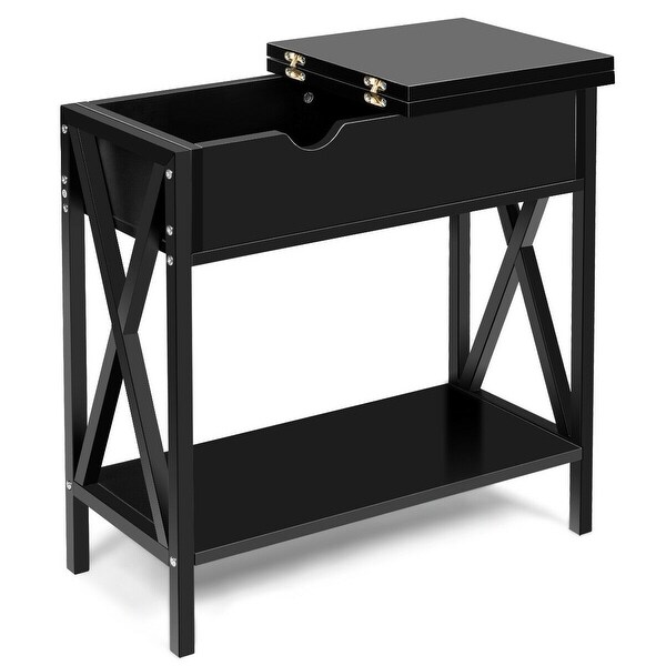 Shop Flip Top End Table Sofa Side Console Table-Black - Overstock
