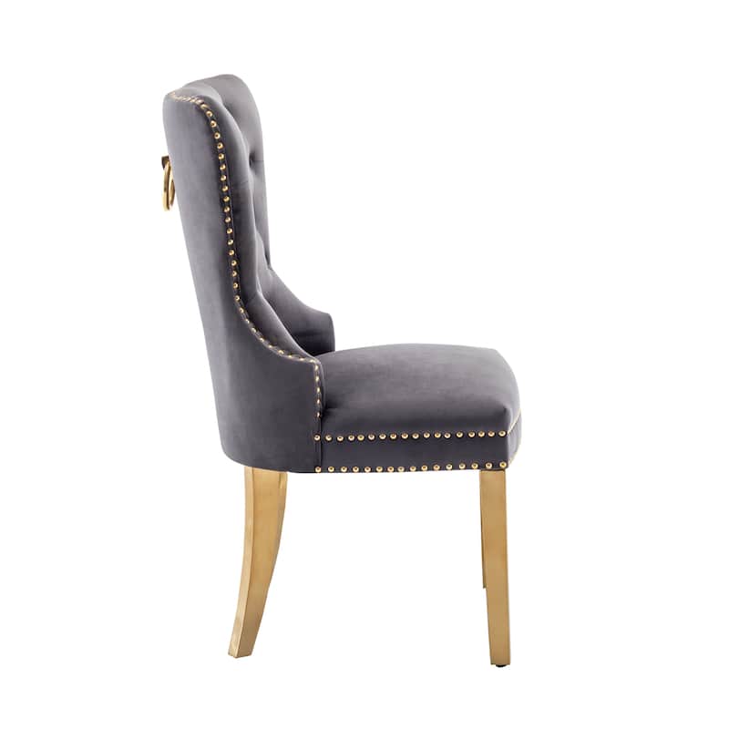 Porthos Home Caily Tufted Velvet Dining Chairs with Gold Chrome Legs, Set of 2
