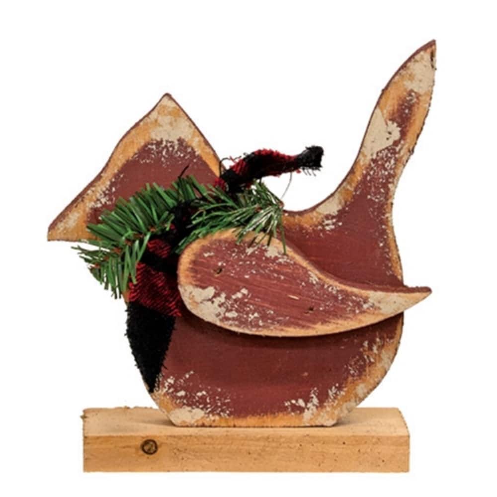 Rustic Wood Layered Cardinal on Base with Plaid Scarf Winter Decor - 8" x 2.25" x 9"