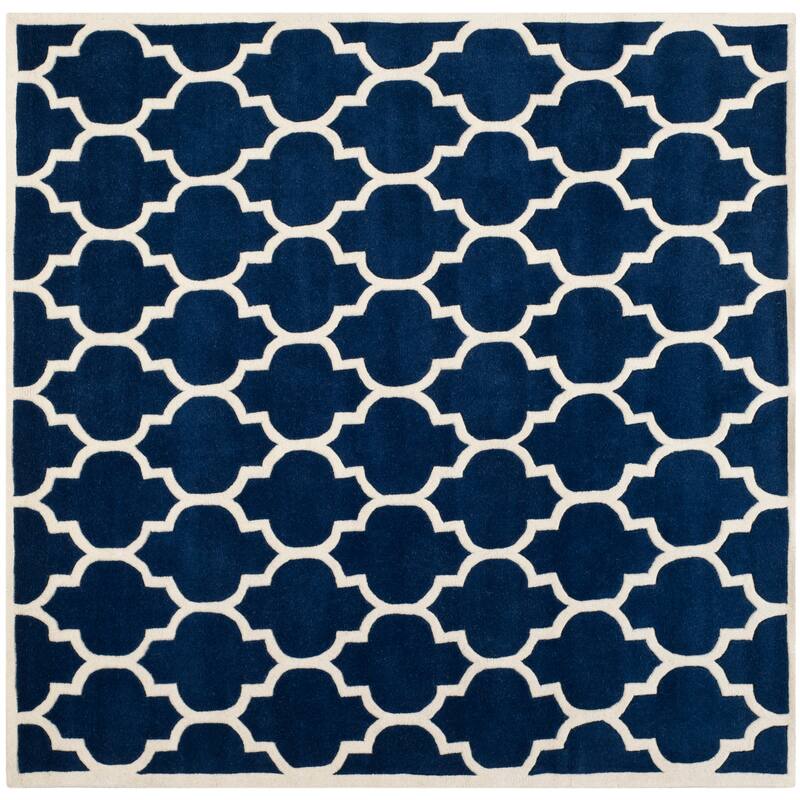 SAFAVIEH Handmade Chatham Antoanela Modern Moroccan Wool Rug - 8'9" Square - Dark Blue/Ivory