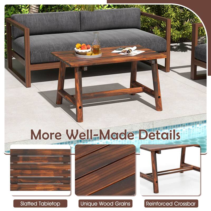 Costway Outdoor Coffee Table with Slatted Tabletop Rectangle Side - 35.5" x 21.5" x 19.5" (L x W x H)
