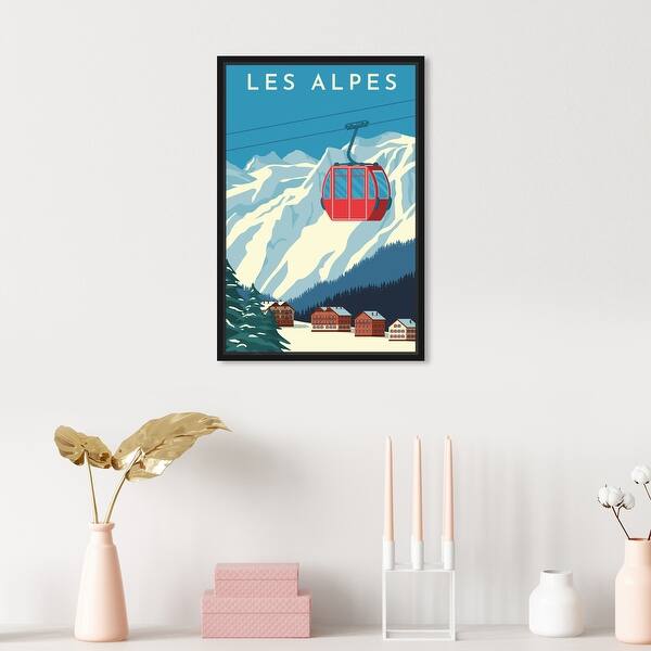 slide 2 of 29, Oliver Gal 'Les Alpes Travel Poster' Blue Wall Art Canvas Print 10 x 15 - Black