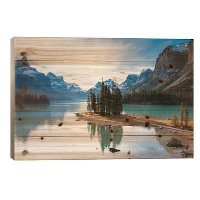 Iconic Spirit Island On Maligne Lake Print On Wood by Matteo Colombo - Multi-Color