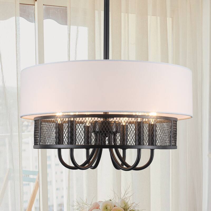 6 Lights Farmhouse Elegant Double Shade Chandelier Light Adjustable height Suitable for many different spaces - Black and Gold