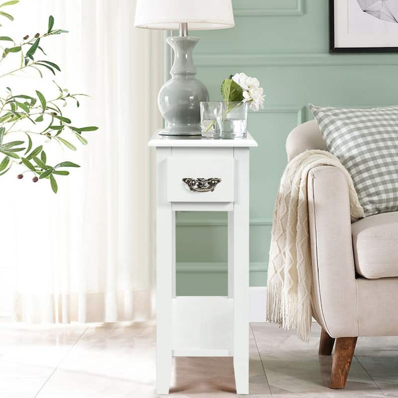 Space-Saving 2 Tier End Table with Drawer and Shelf for Living Room