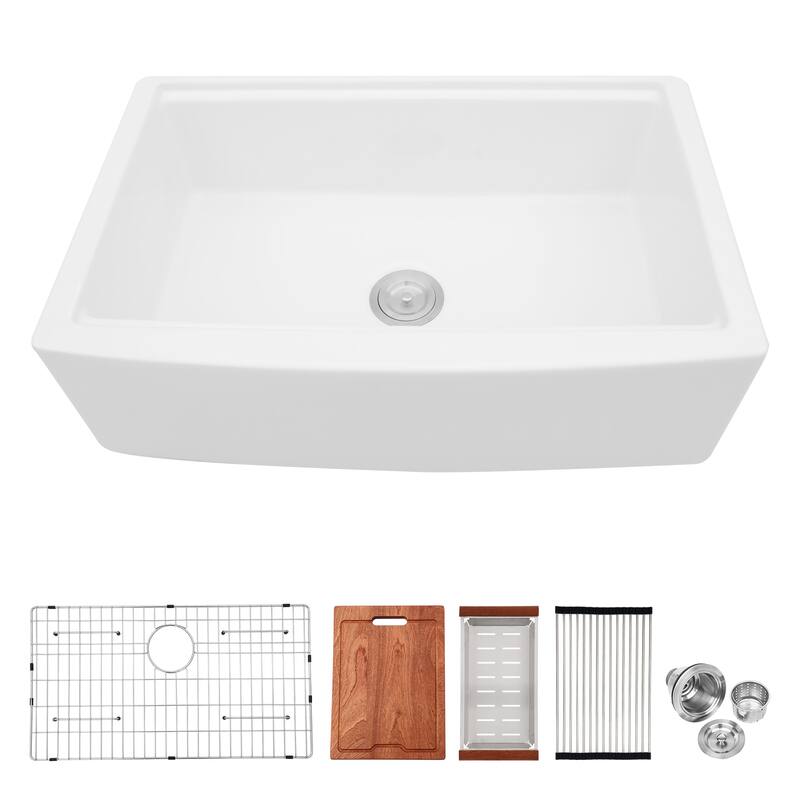 33" Farmhouse Single Bowl Ceramic Kitchen Sink in White - 33'' x 21'' x 10''