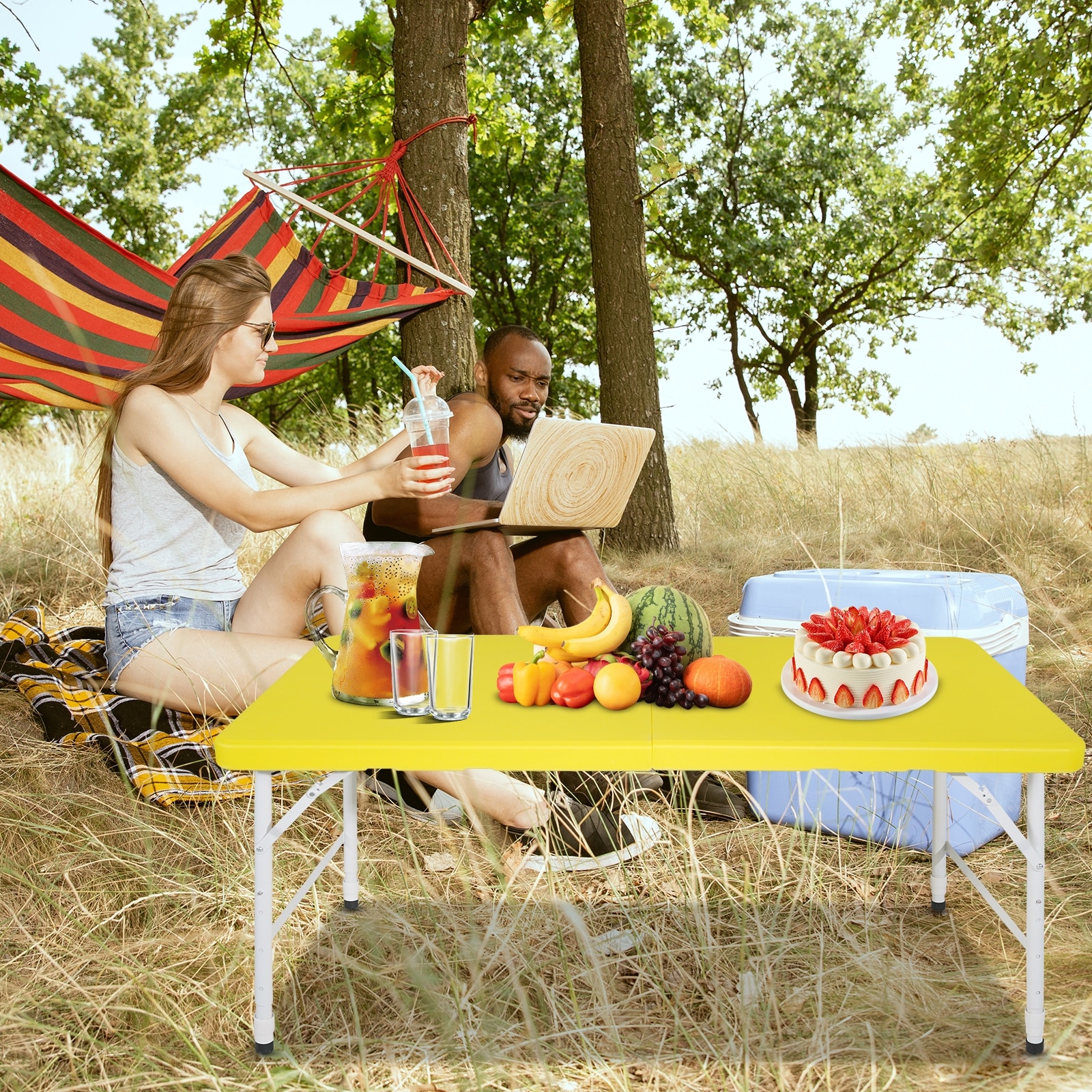 Portable 4ft Aluminum Folding Table Adjustable Height Picnic Table