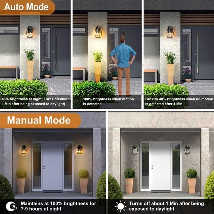 2-pack Waterproof Motion Sensor Outdoor Wall Lights Wall Lantern for Garage Porch Front Door Non - Solar
