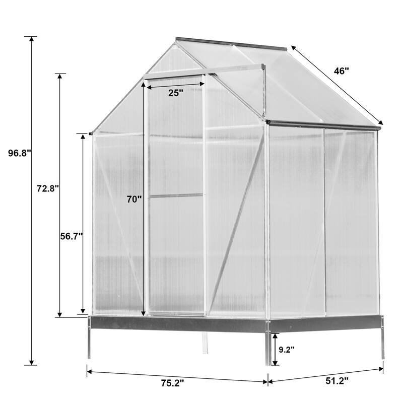 Polycarbonate Greenhouse,Heavy Duty Outdoor Walk-in Green House Kit - 6.3'*4.2'*7'