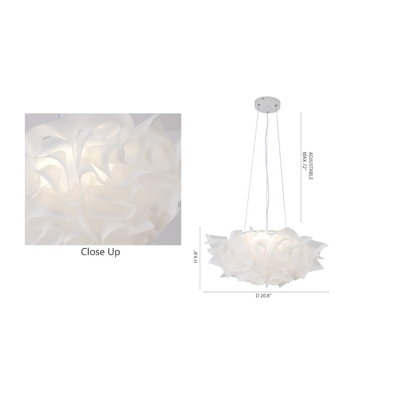 1-Light White Acrylic Cloud LED Chandelier with White Hardware