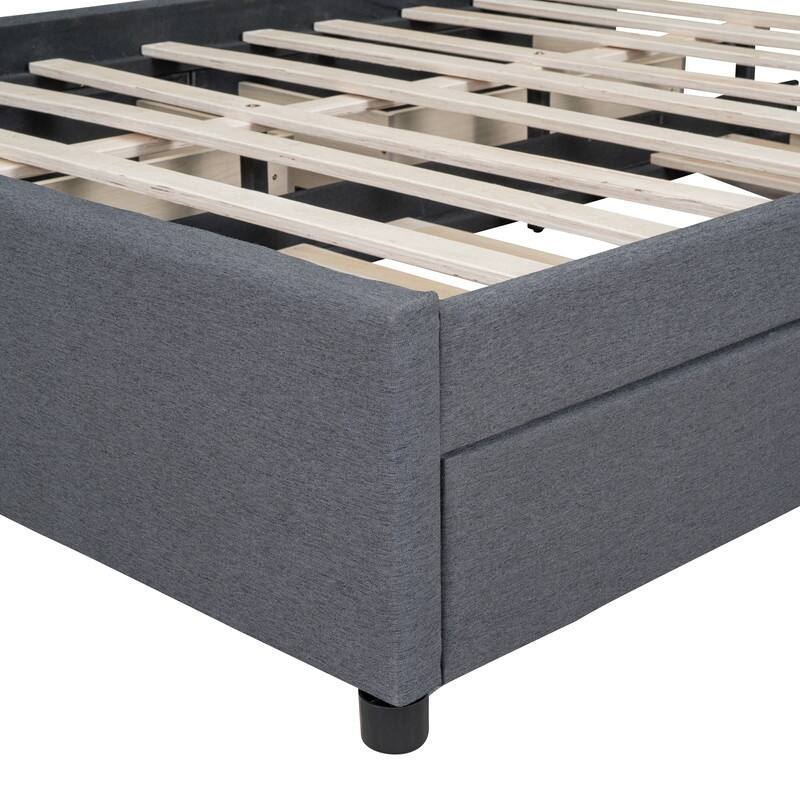 Linen Upholstered Platform Bed with 2 Drawers and Trundle,Queen/Full Size