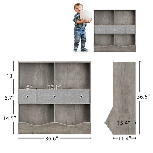 dimension image slide 0 of 3, Kids Bookcase and Bookshelf with Cubby Cabinet and Drawers