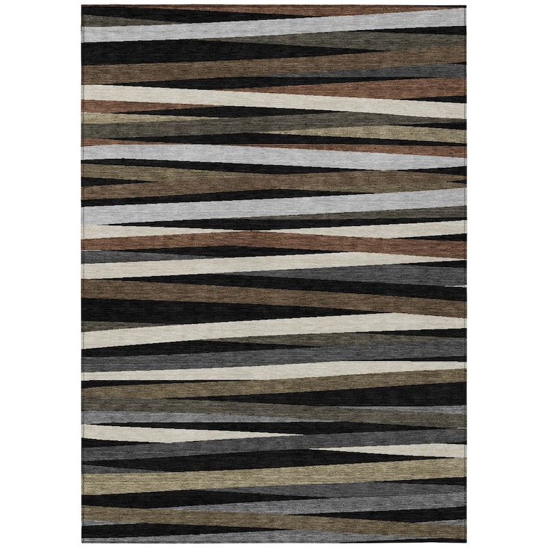 Machine Washable Indoor/ Outdoor Modern Stripes Chantille Rug