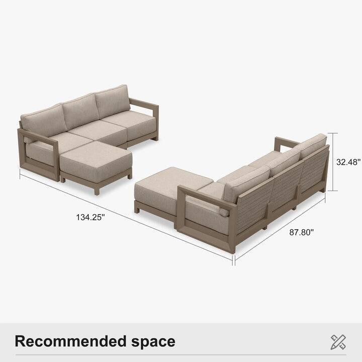 PURPLE LEAF Caesar Sectionals Sofas Khaki with 9.6" Thick Cushion and Table for Living Room Furniture Patio Conversation Sets