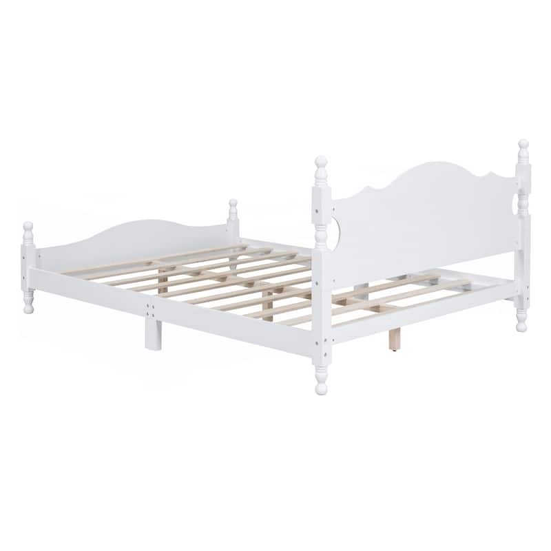 Retro Style Queen Size Wood Platform Bed Frame