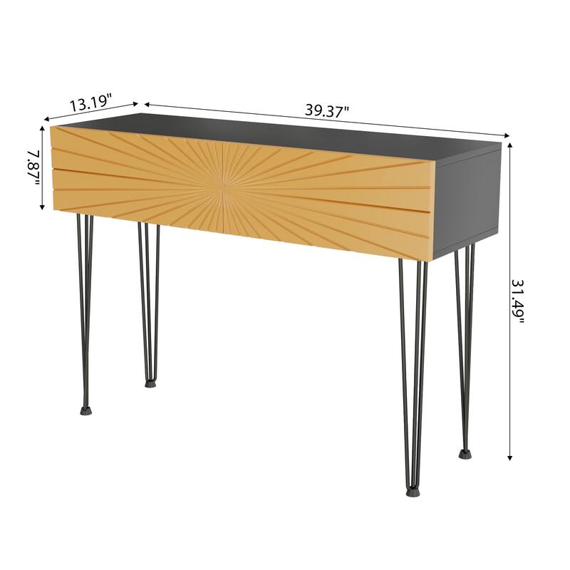 Wood Console Table with Radial Sunburst Drawers, Sofa Table with Soft-Close Storage, Entryway Accent Table with Open Shelf