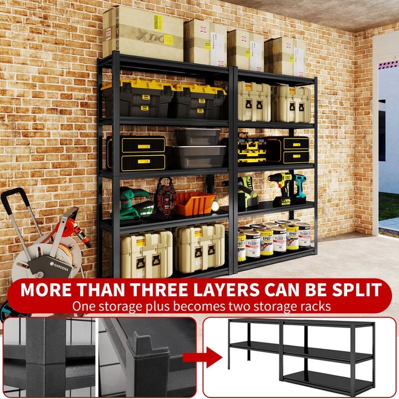 4/5 Tier Adjustable Metal Storage Shelves Bookcase, Black/Natural, 48"/63"H