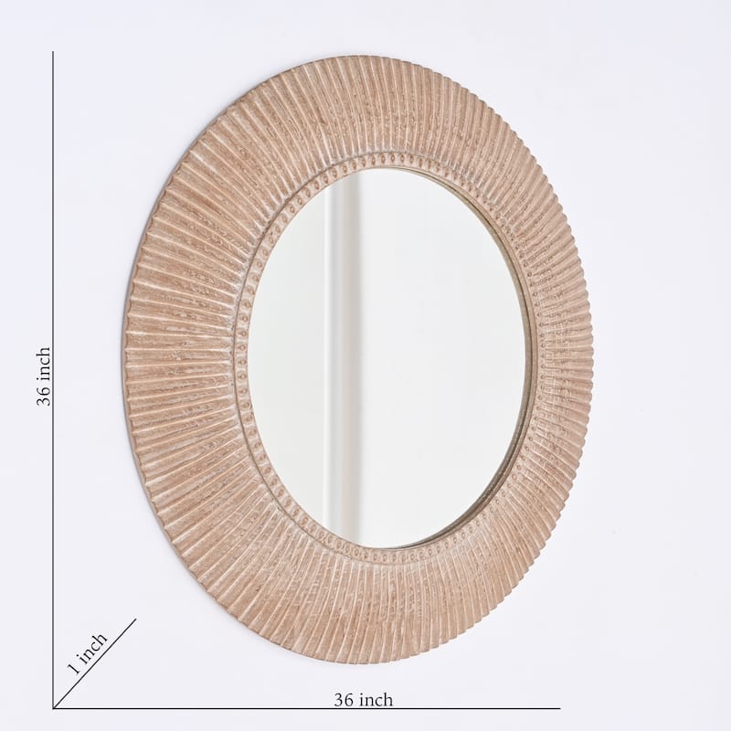 Rustic Farmhouse Style Handcarved Wooden Decorative Hanging Wall Mirror-36"