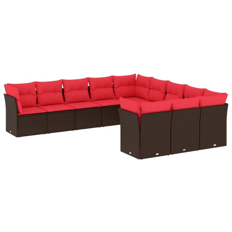 vidaXL Patio Sofa Set with Cushions Outdoor Conversation Furniture Poly Rattan - 21.7" x 24.4" x 27.2"
