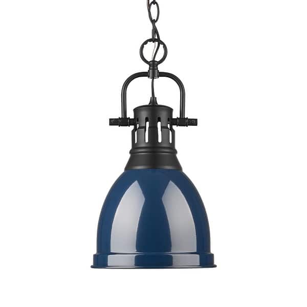 slide 2 of 2, Yep by Golden Lighting Duncan 1-light 9in Chain Hung Pendant in Matte Black and Navy Blue shade