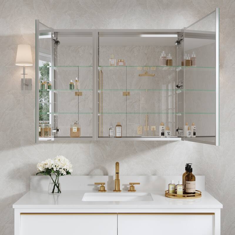 36"W X 30'H Recessed or Surface Wall Mount Bathroom Medicine Cabinet With Adjustable Glass Shelves
