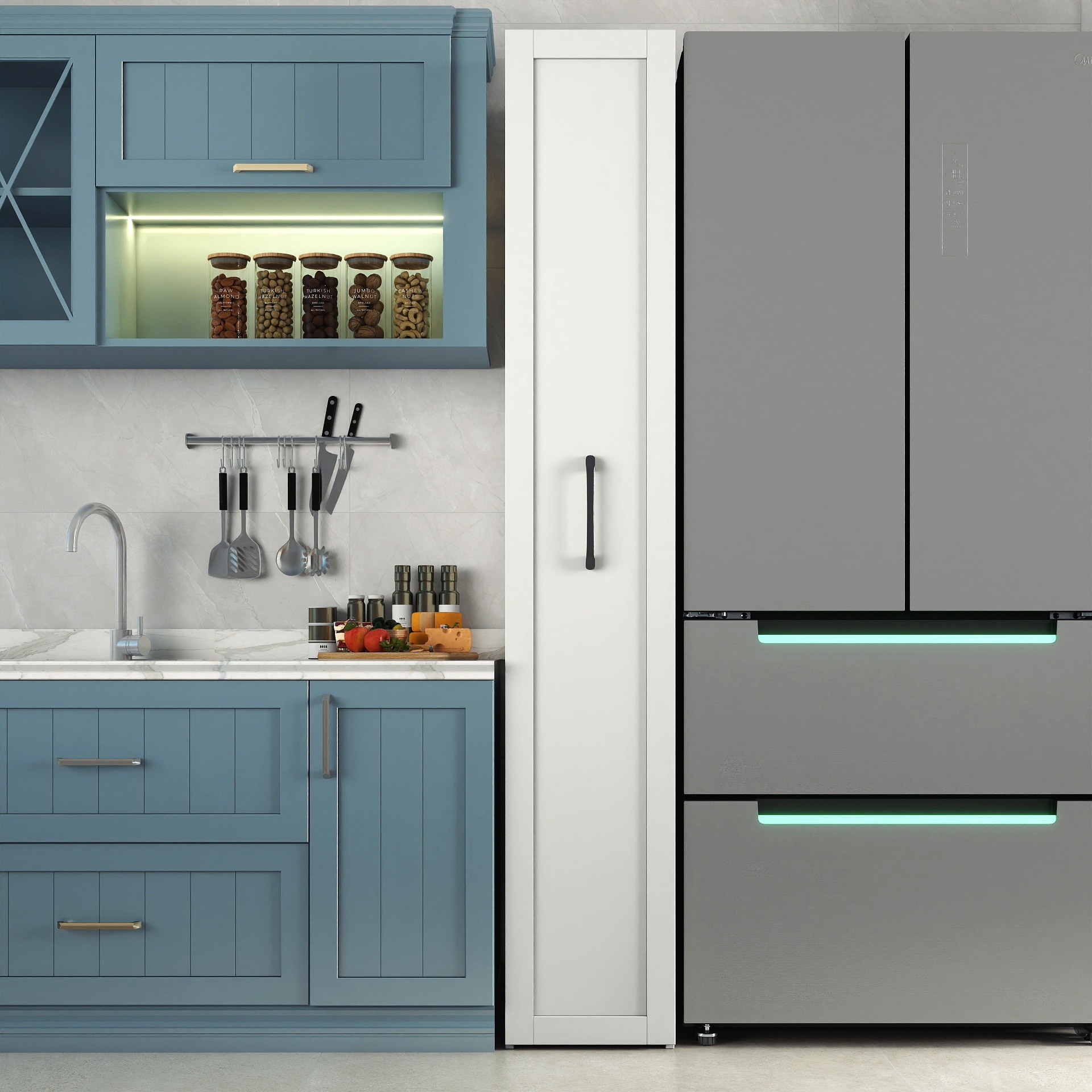 Roomfitters Slim Rolling Storage Cart, 6-Tier Narrow Kitchen Cabinet with Handle and Wheels, White