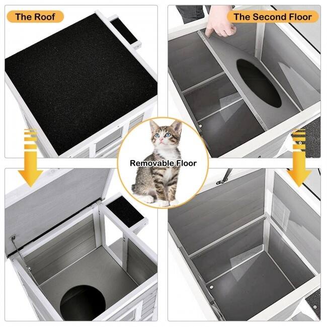 2-Story Wooden Cat House with Escape Door Rainproof - 17.5" x 18" x 31" (L x W x H)