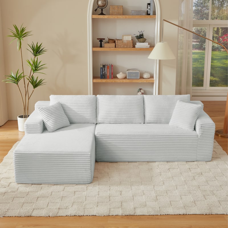 Corduroy Upholstery Cloud Modular Sectional Sofa with Chaise and Pillows, All-Foam Compression Design