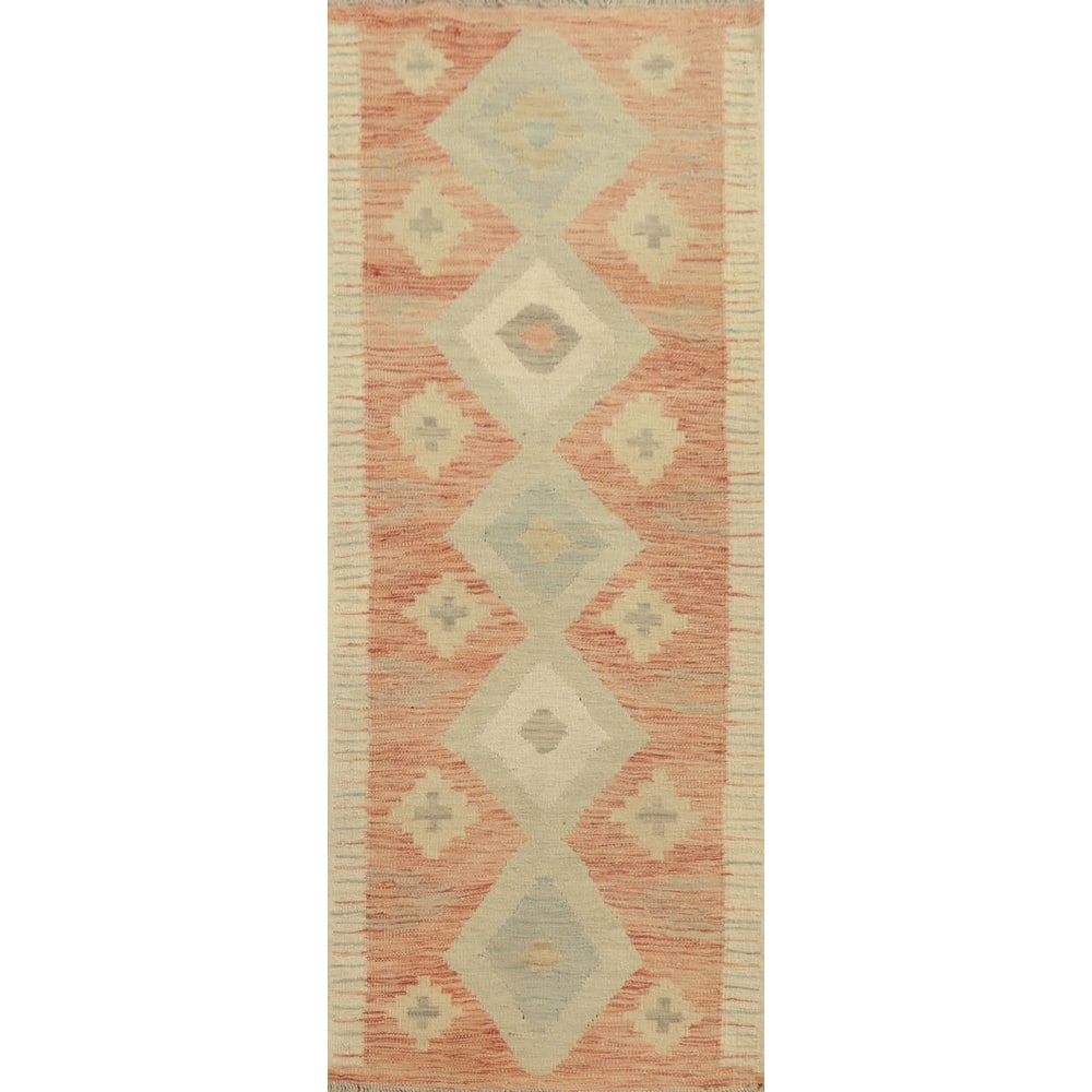 Hand Woven Oriental 100% Wool Carpet Southwestern Tribal Oranges & Rust Kilim Runner Rug - 5' 9'' X 2' 0''
